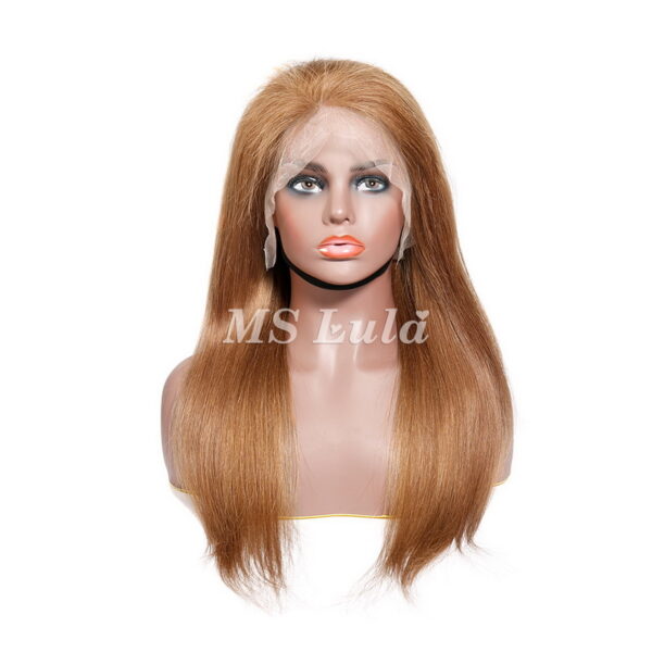 #8 Color Human Hair Straight Transparent Lace 13x4 Full Frontal Wig - Image 5